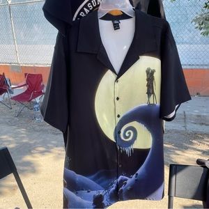 The Nightmare Before Christmas Jack & Sally Sublimated Woven Button-Up